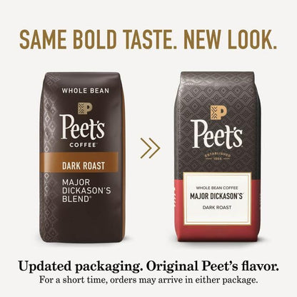 Peet's Coffee Dark Roast Whole Bean Coffee - 100% Arabica Major Dickason's Blend, 10.5 Ounce Bag