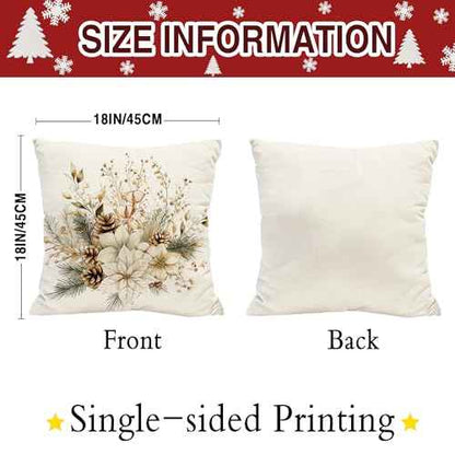 Christmas Beige Poinsettia Pillow Covers Christmas Wild Flowers 18 x 18 Inch Throw Pillows, Xmas Berry Pine Cones Seasonal Decorative Farmhouse Cushion Case for Sofa Couch Set of 4