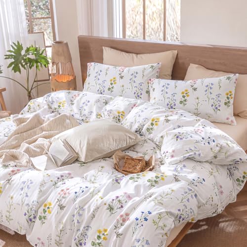 Multi Color Floral Duvet Cover Set King Size - Wildflower Cotton Bedding