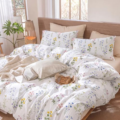 Multi Color Floral Duvet Cover Set King Size - Wildflower Cotton Bedding