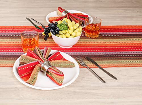 Red Multi 16x72 Inch Cotton Table Runner with Fringes - Salsa Stripe for Holidays