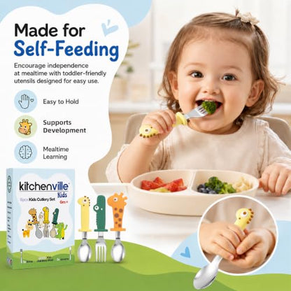 Mixed Color Kids Silverware Set for Lunch Box - 6 Piece Stainless Steel Toddler Flatware - BPA-Free, Dishwasher Safe, Gift Ready