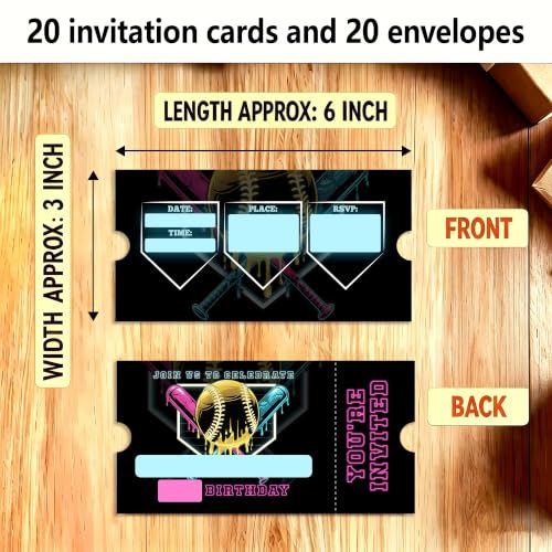 Ice Cream Drip Birthday Party Invitations 20 Pack - Baseball Variation