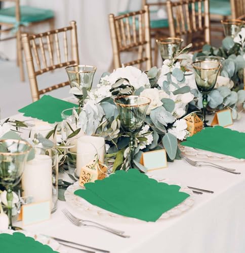 50 Pieces Green 3-Ply Disposable Cocktail Napkins - Scalloped, 5x5 Inches