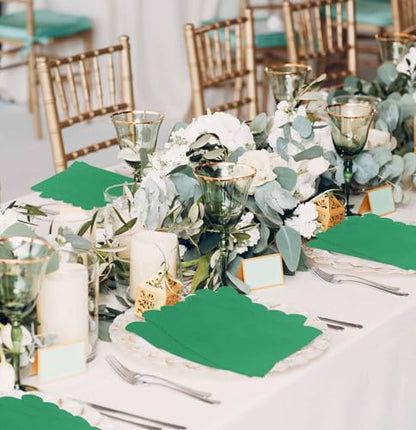 50 Pieces Green 3-Ply Disposable Cocktail Napkins - Scalloped, 5x5 Inches