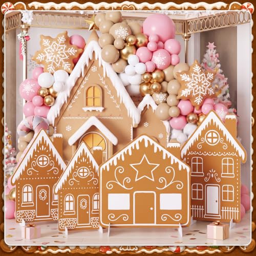Gingerbread House Decor - 4 Piece Holiday Village Cardboard Cutouts