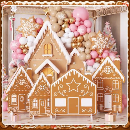 Gingerbread House Decor - 4 Piece Holiday Village Cardboard Cutouts