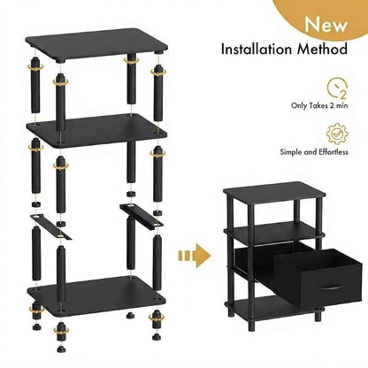 Nightstand with Charging Station - Black, 15.8 W x 11.8 D x 24.4 H (Variation: Black+Charging Station)