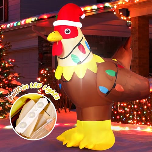 Christmas Inflatable Chicken Decoration 5.3FT with Lights - Farm Animal Yard Decor - Variation: Chicken