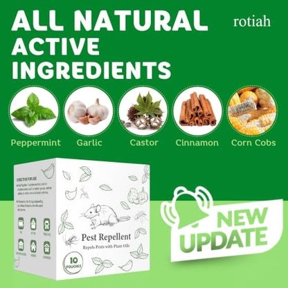 Natural Rodent Repellent Pouches - Peppermint Oil for Mice, Rats, Squirrels - 10 Pack