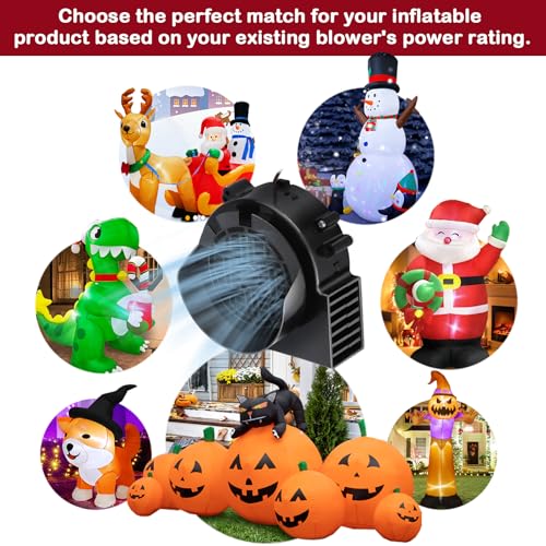 2 Pack Air Blower Fan for Inflatables 12V 0.8A with 1.0A Adapter & 3 LED Bulbs - Waterproof IP68