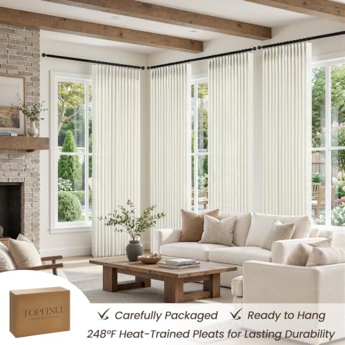 Pinch Pleated Linen Blend Curtains - 40x84 Natural Textured Home Drapes