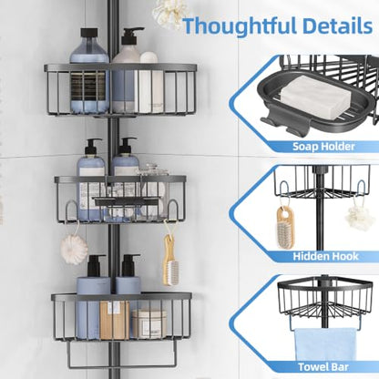 KINGRACK Fan-Shape 4-Tier Tension Pole Shower Caddy Corner Shelf Black