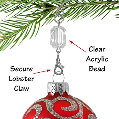 200 Pack Clear Acrylic Silver Ornament Hooks for Christmas Tree Decorations - 3 Inch Wire Hangers