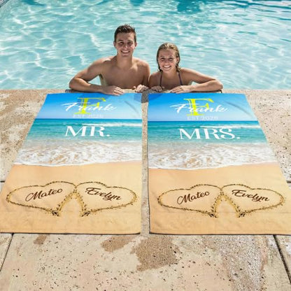 Personalized Couple Beach Towel with Names - Quick Dry Sandproof Gift for Weddings & Anniversaries