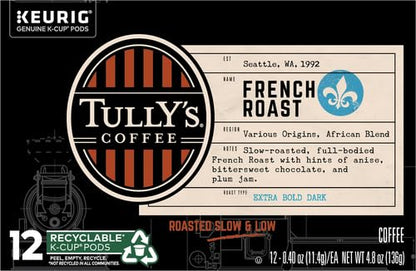 Tully's Coffee French Roast Keurig Single-Serve K-Cup Pods, Extra Bold Dark , 12 Count