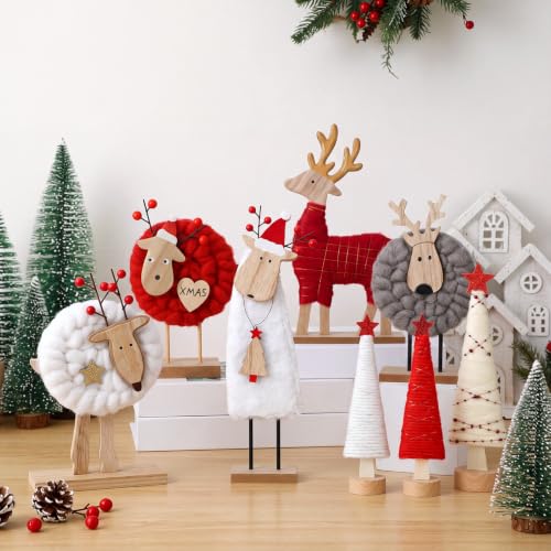 Christmas Felt Reindeer and Tree Figurine Set - Holiday Decorations
