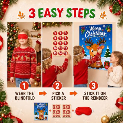 Christmas Party Pin The Nose on The Reindeer Game Xmas Deer Variation