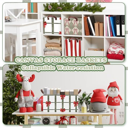 Preppy Christmas Foldable Storage Baskets Set of 3 with Handles Waterproof Fabric Organizers