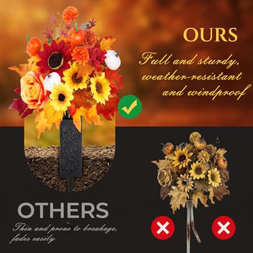 Artificial Fall Cemetery Flowers for Grave - Orange Mums & Pumpkins with Variation Wine