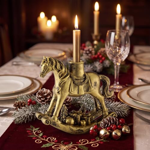 Christmas Rocking Horse Candle Holder 7.2 Inch Gold Home Decor