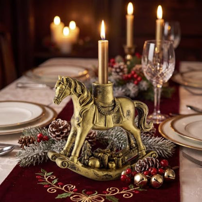 Christmas Rocking Horse Candle Holder 7.2 Inch Gold Home Decor