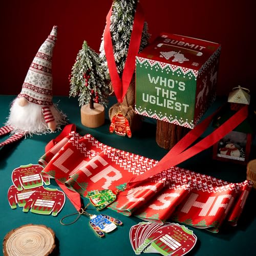 67 Pieces Ugly Sweater Voting Kit with Ballot Box Medals and Sashes for Christmas Party