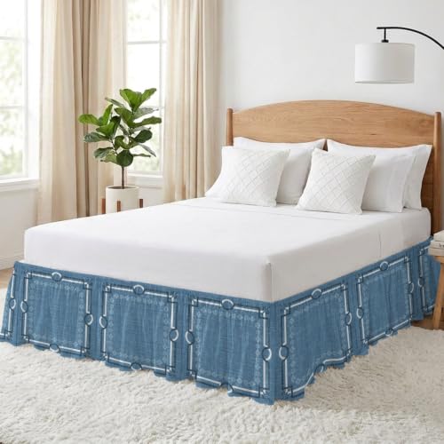 Denim Blue King Size Bed Skirt 18 Inch Drop Adjustable Elastic Dust Ruffle