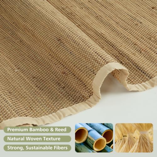 Natural Khaki Cordless Woven Wood Blinds - Blackout Bamboo Roman Shades
