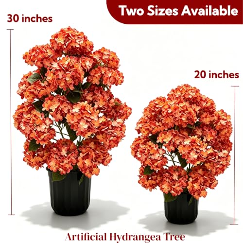 Artificial Hydrangea Tree 30 Inch Rust Orange 2 Pack - Faux Flower Bushes