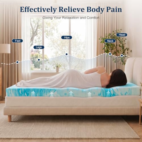 Blue 3 Inch Cooling Gel Ventilated Memory Foam Mattress Topper - Queen