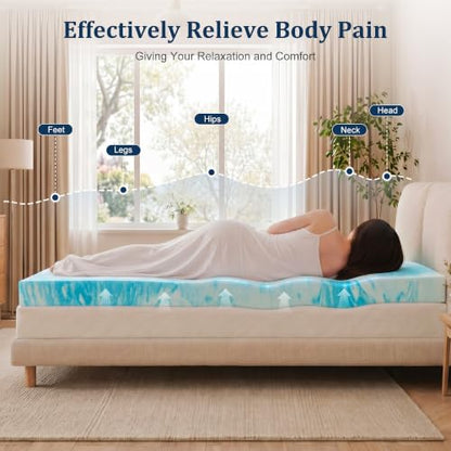 Blue 3 Inch Cooling Gel Ventilated Memory Foam Mattress Topper - Queen