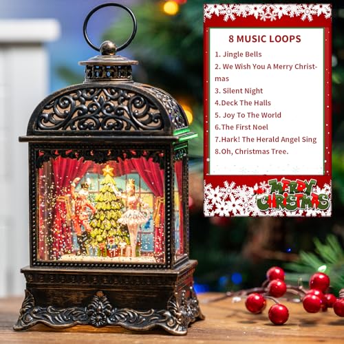 Christmas Snow Globe Lantern with Nutcracker and Princess - 10.125'' Holiday Decor