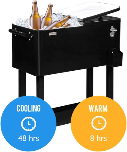 VINGLI 80 Quart Rolling Ice Chest, Portable Patio Party Bar Drink Cooler Cart, with Shelf, Beverage Pool with Bottle Opener