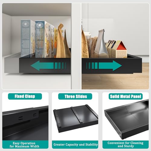 ToBeAce Pull Out Cabinet Organizer Expandable 12.5"-20.5", Adhesive Slide Out Cabinet Drawer Peel Stick Pull Out Shelf Adjustable Drawer for Kitchen Pantry Bathroom Solid Panel, 3 Slides Black 2 Pack