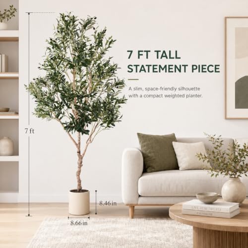 Artificial Olive Tree 7FT Indoor Faux Tree with Green Leaves - Olive Green / 10in