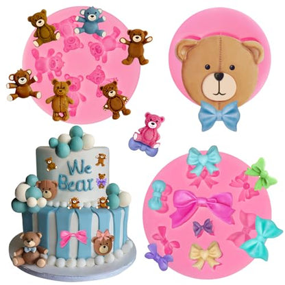 3 Pcs Bear Silicone Mold Set for Cake Decoration and DIY Crafts - Bow + Bears