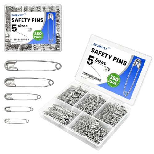Heavy Duty Safety Pins 350 Pack Assorted Sizes for Clothing Repair and Crafts