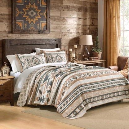 Queen Size Cotton Quilt Set with 2 Pillow Shams - Brown/Charcoal/Cream