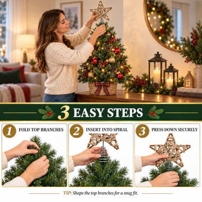 6 Inch Rustic Christmas Tree Topper with LED Light - Farmhouse Star Decor