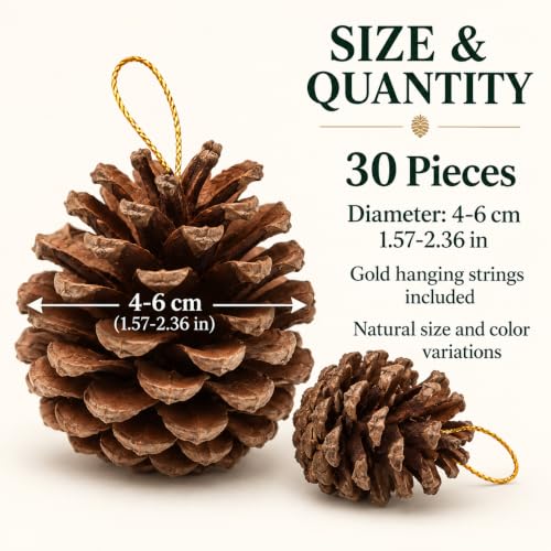 Brown Natural Pine Cones for Crafts and Holiday Decorations - 30Pcs