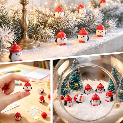 Christmas Hat Mini Resin Penguins Figures Set - 60 Pieces Holiday Decor