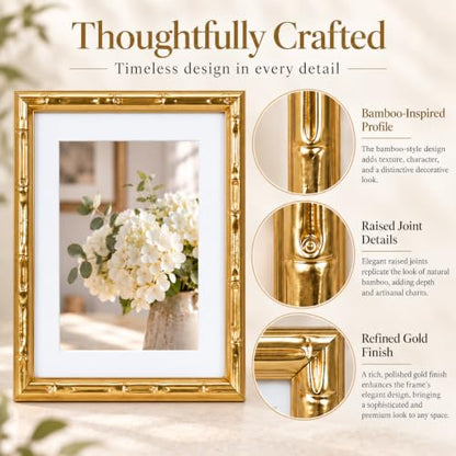 Gold Bamboo Style Picture Frame with 8x10 Inch Size and 5x7 Mat - 1 Pack - Variation of Gold / 8x10 Inch / 1 Pack