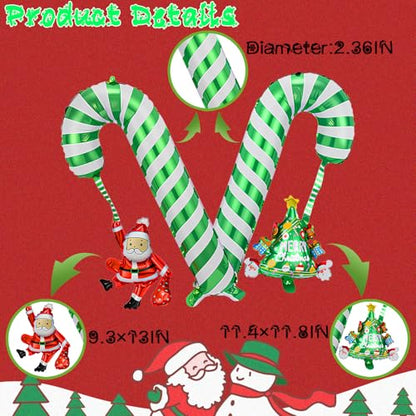 Christmas Candy Cane Balloons Set for Holiday Decorations - 6 Pieces
