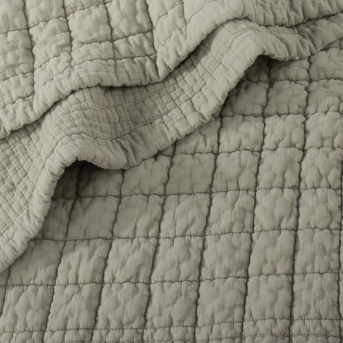 Taupe Reversible Cotton Quilt Set - King/Cal King with 2 Shams - Textured Grid Pattern