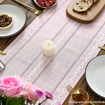 Pink Rustic Cotton Linen Table Runner 13x90 Inch - Artoid Mode