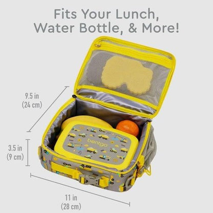 Bentgo Kids Lunch Bag - Durable Double-Insulated Lunch Bag for Kids 3+ | Easy-Clean Water-Resistant Fabric, Construction Trucks Design