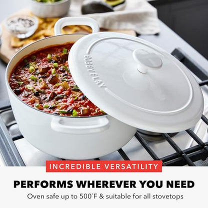 GreenPan x Bobby Flay 5.5QT Enameled Cast Iron Round Dutch Oven with Lid, Dual Handles, Oven Safe to 500F & Induction Suitable, Self Basting Lid, Ultra-Durable, Sear, Braising, Bread, Stews, Ivory