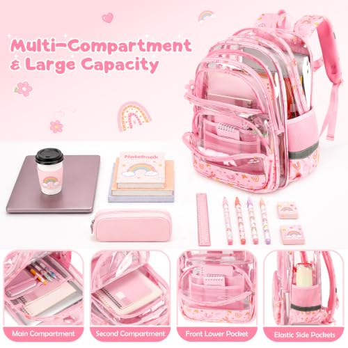 Rainbow Clear Corduroy Backpack with Lunch Bag & Pencil Case for Girls
