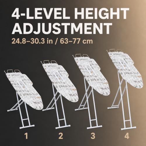 White Ironing Board with Sleeve Board - Foldable, 4 Heights, 42 x 12 in